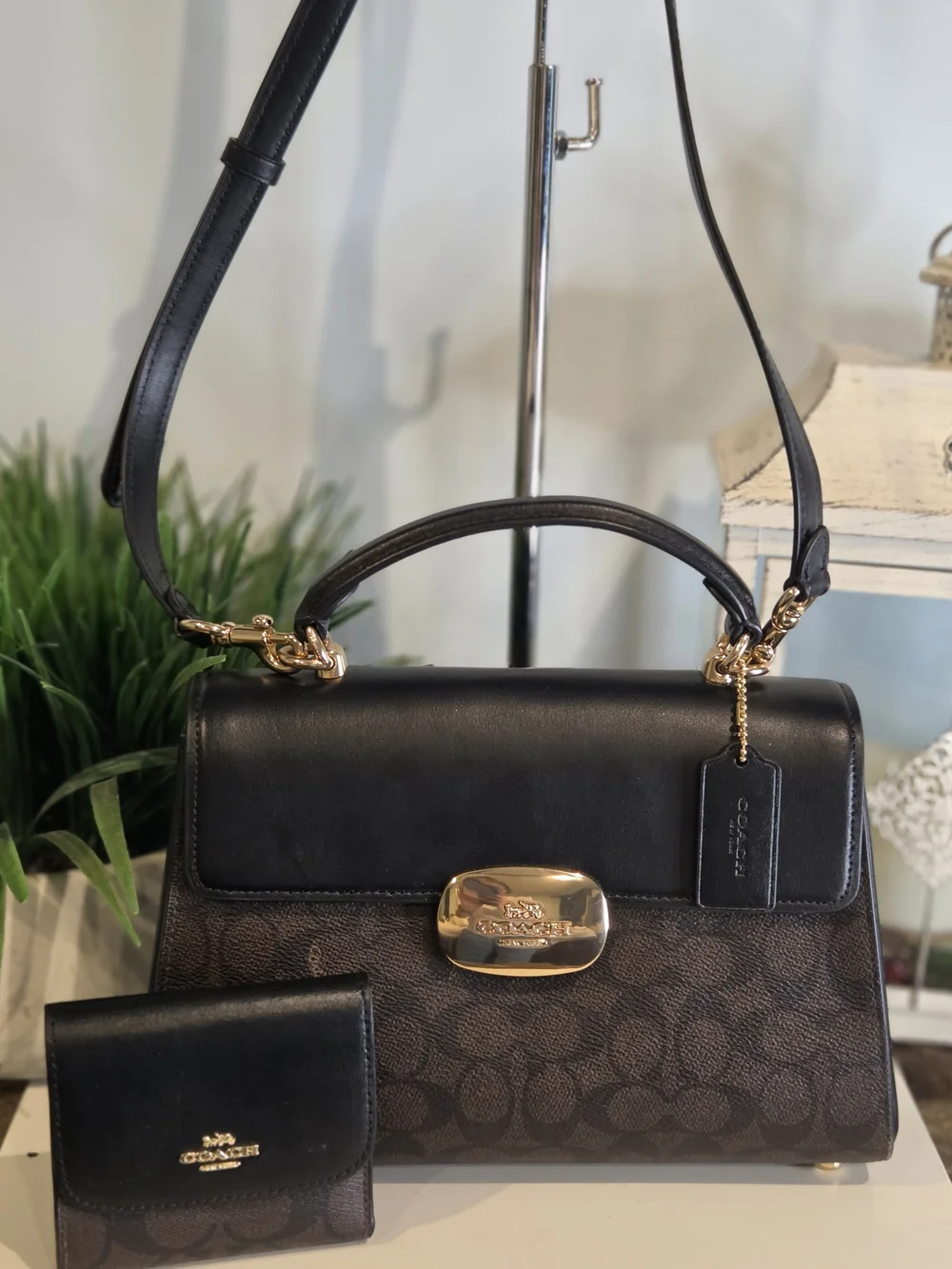 COACH Eliza Signature Canvas Top Handle Bag & Small Wallet